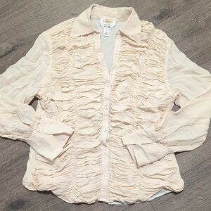 Talbots Vintage Pure Silk Ruched Button Down Blouse
